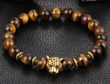 Leopard Round Bead Armband Herrenarmband Perlen Vulkanstein