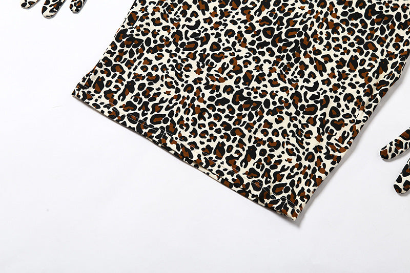 Leopardenmuster Ärmel Langes Fingerkleid