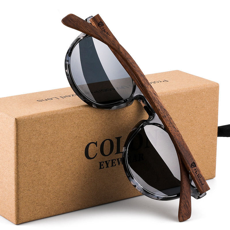 Polarisierte Sonnenbrille Runde Brille Bambus Sonnenbrille