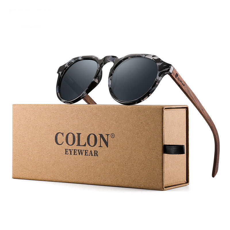 Polarisierte Sonnenbrille Runde Brille Bambus Sonnenbrille