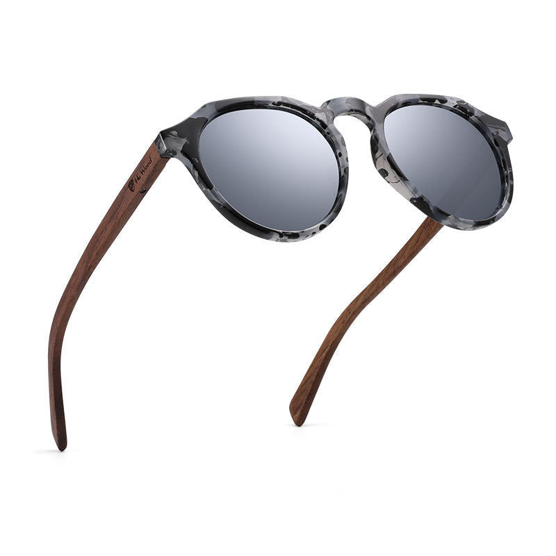 Polarisierte Sonnenbrille Runde Brille Bambus Sonnenbrille