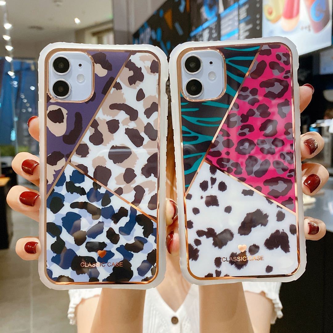 Galvanik Liebe Leopard drucken kleine Taille Schutzhülle Telefon Fall