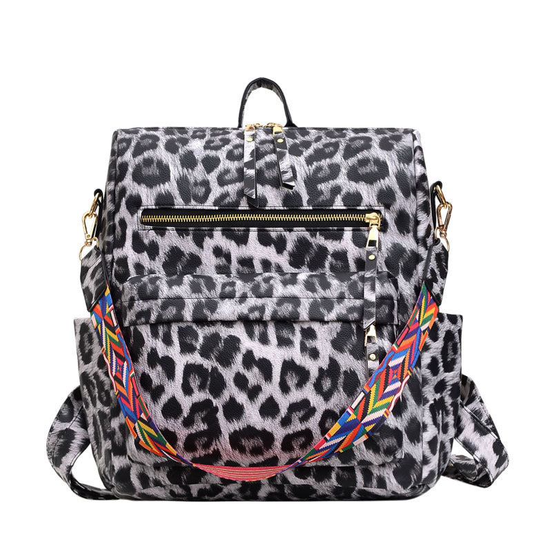 Frosted PU weiche Oberfläche Retro große Kapazität Leopard Print Backpack