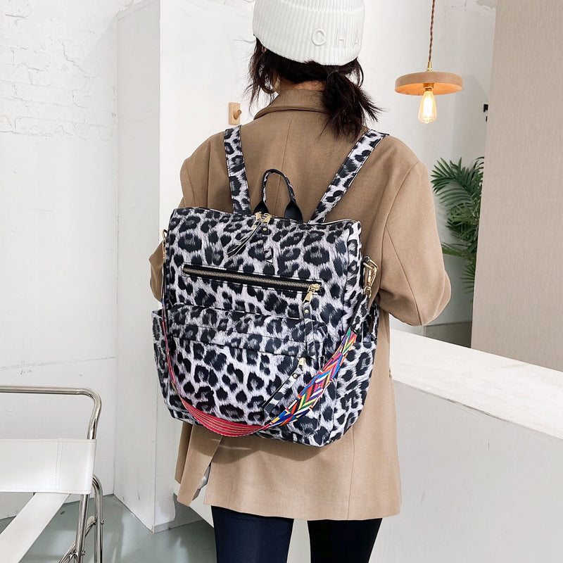 Frosted PU weiche Oberfläche Retro große Kapazität Leopard Print Backpack