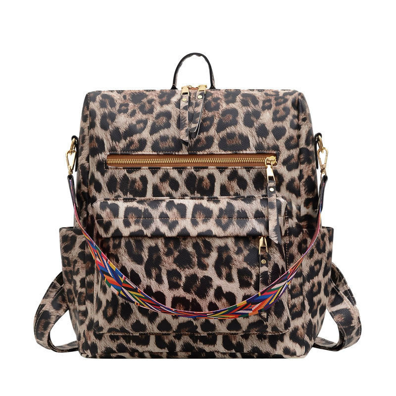 Frosted PU weiche Oberfläche Retro große Kapazität Leopard Print Backpack