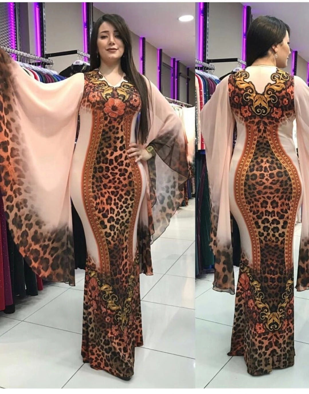 V-Ausschnitt Leopard Print Slim Plus Size Damen Kleid