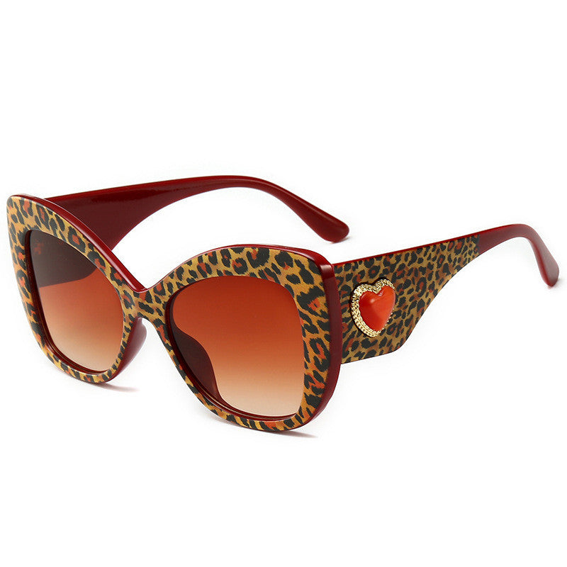 Leopard Print Trendy Big Frame Sonnenbrille, personalisierte Cat-Eye Love Sonnenbrille