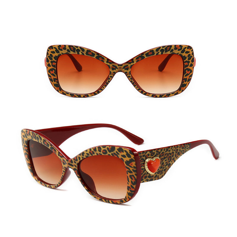 Leopard Print Trendy Big Frame Sonnenbrille, personalisierte Cat-Eye Love Sonnenbrille