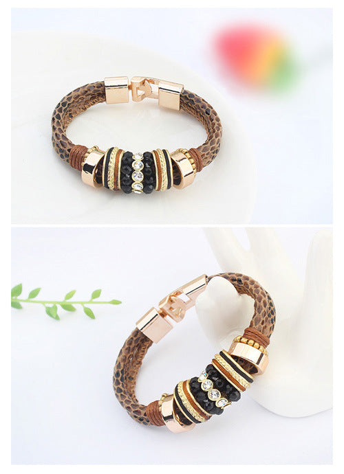 Leopard Snake Print Metall Handgefertigtes Lederarmband