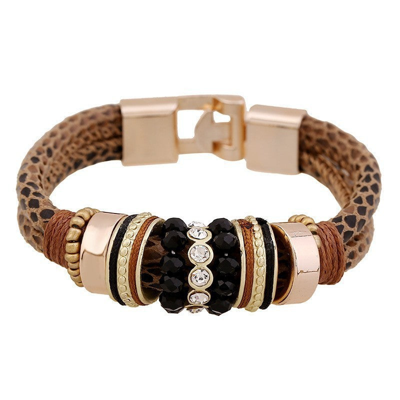 Leopard Snake Print Metall Handgefertigtes Lederarmband