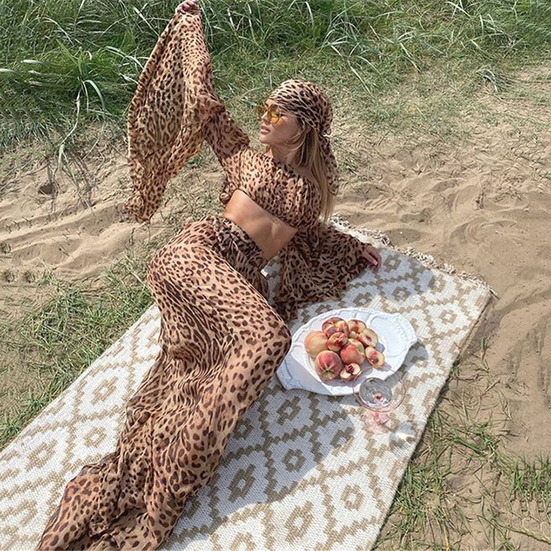 Sexy See-Through Leopard Print Backless Tube Top Zweiteiliger Anzug