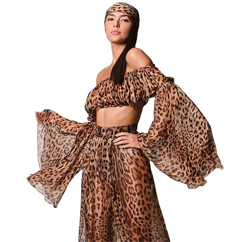Sexy See-Through Leopard Print Backless Tube Top Zweiteiliger Anzug