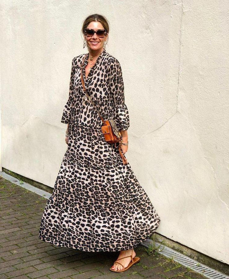 New Ladies Leopard Print Dress Boho Style Long Skirt