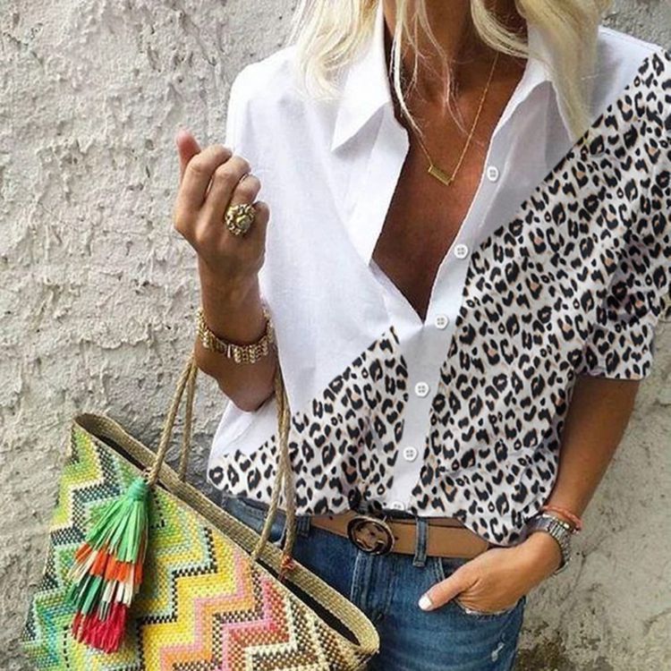 New Fashion Printed Leopard Print Loose Ladies Shirt