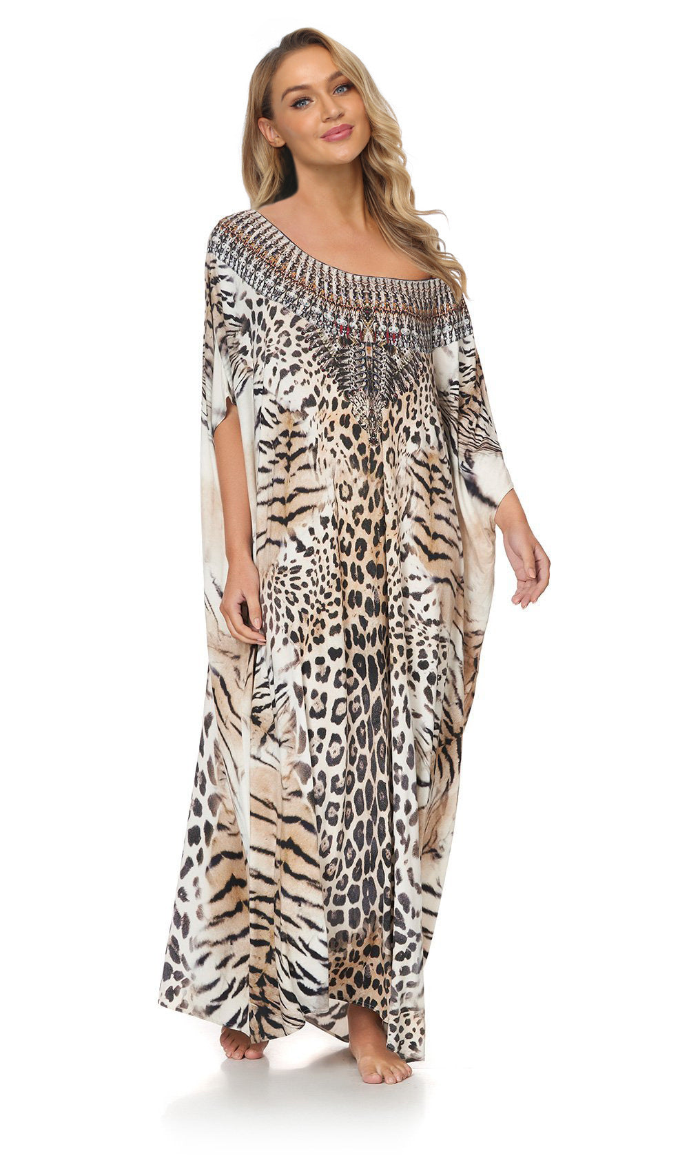 Damen Strandbluse Leopard Print Robe Ferienkleid
