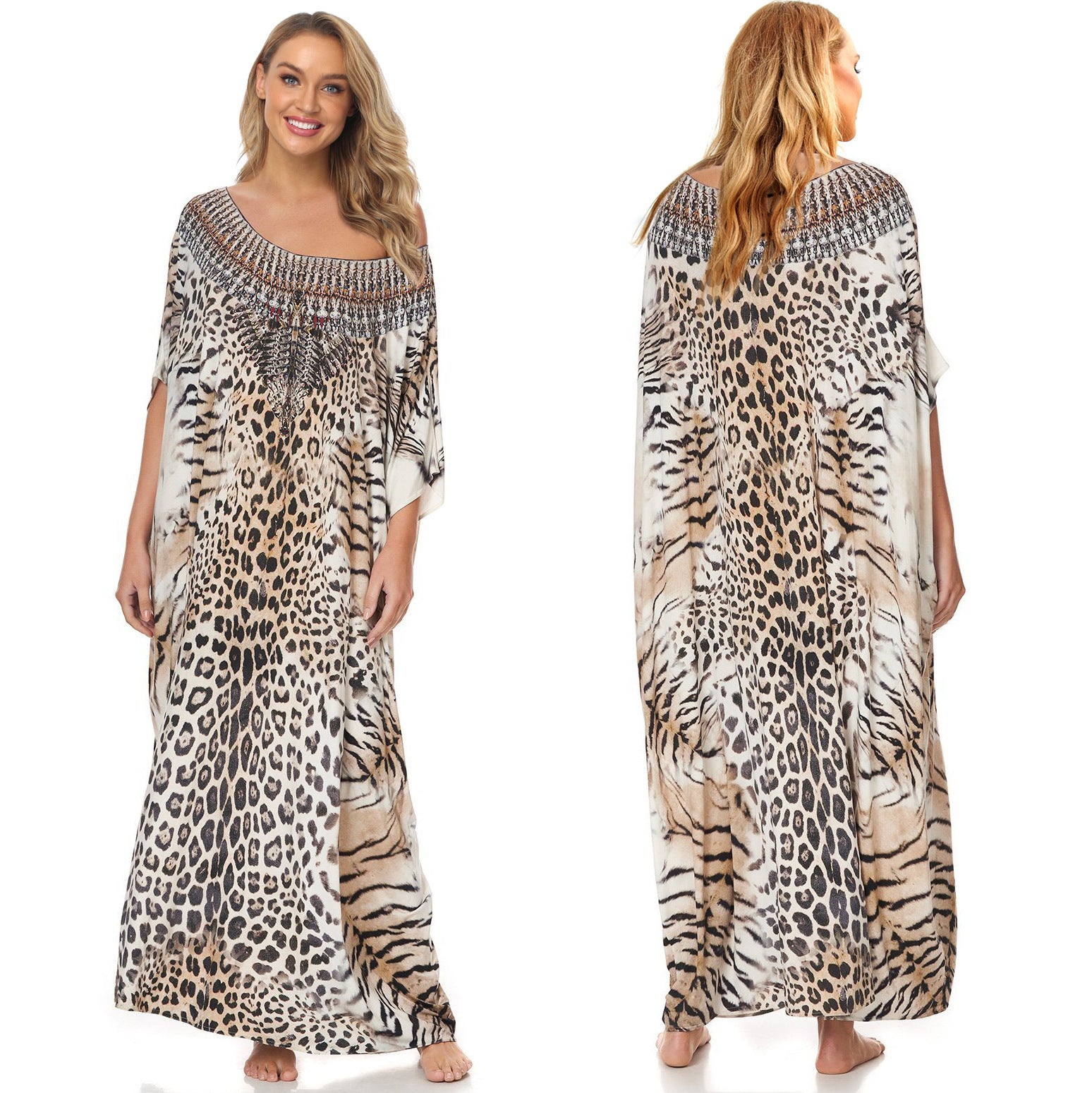 Damen Strandbluse Leopard Print Robe Ferienkleid