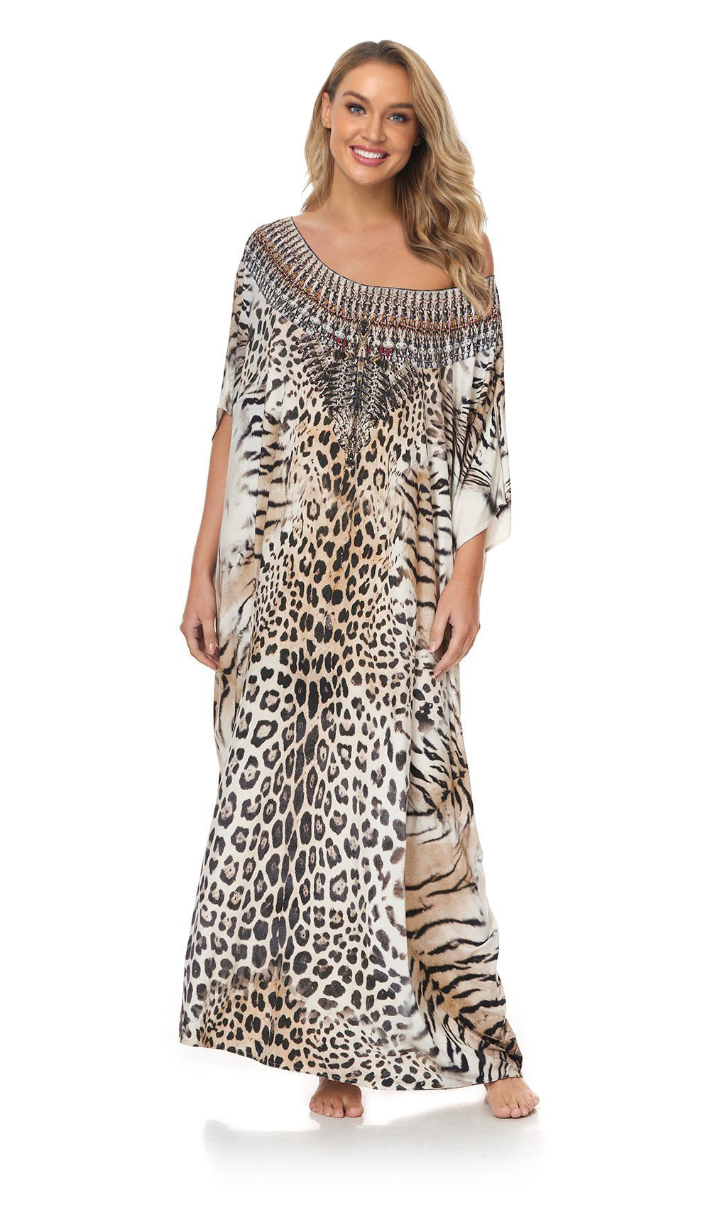 Damen Strandbluse Leopard Print Robe Ferienkleid
