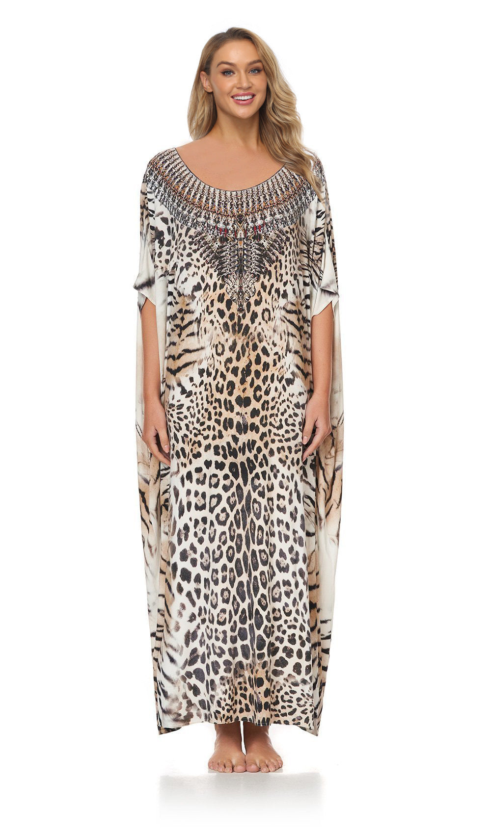 Damen Strandbluse Leopard Print Robe Ferienkleid