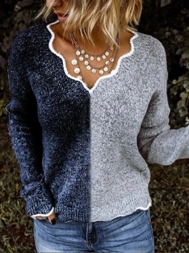 Casual Leopard Print V-Neck Knitted Color Sweater