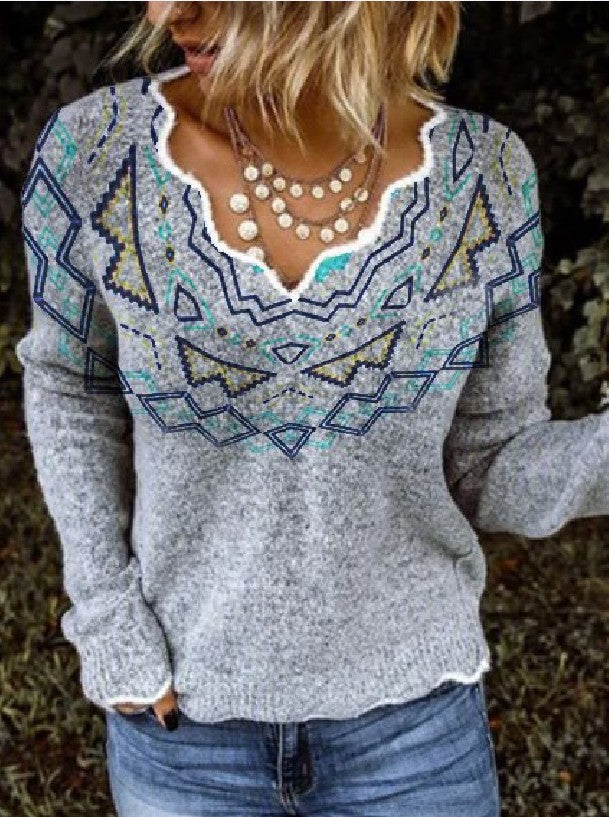 Casual Leopard Print V-Neck Knitted Color Sweater