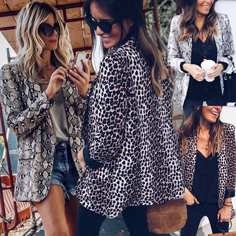 Autumn And Winter Sexy Snake Print Leopard Print Long Sleeved Blouse Suit Jacket