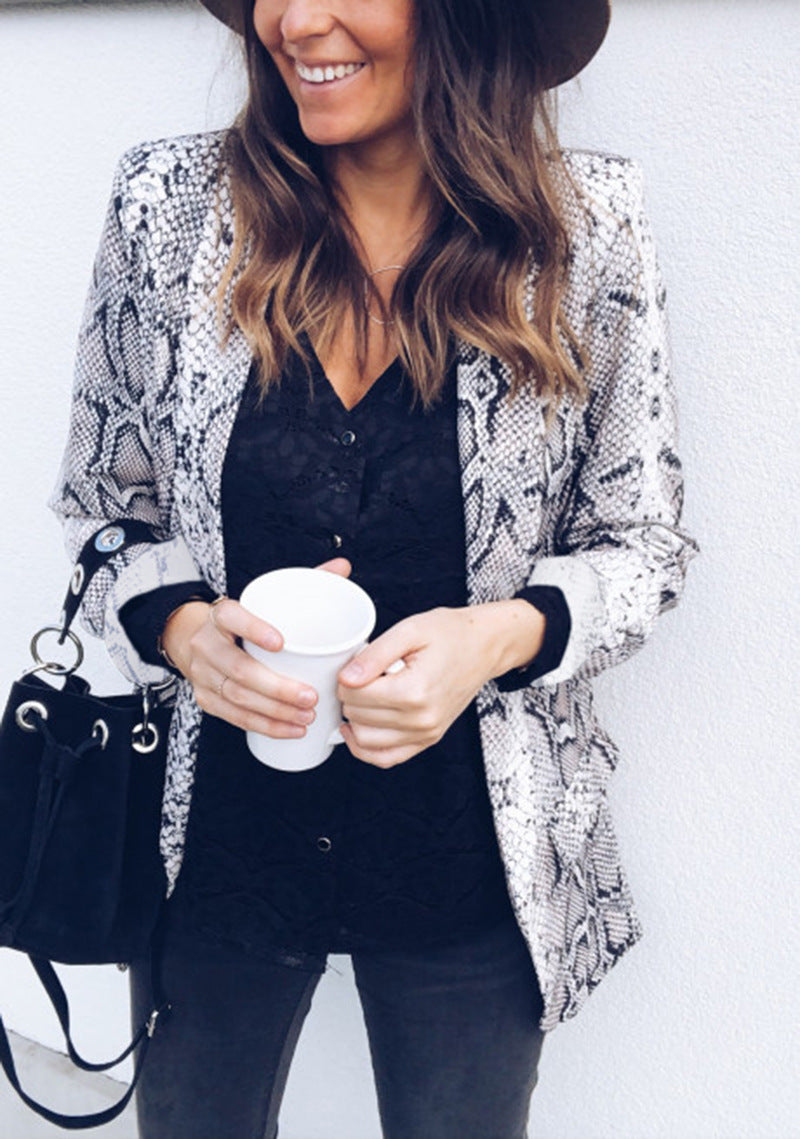 Autumn And Winter Sexy Snake Print Leopard Print Long Sleeved Blouse Suit Jacket