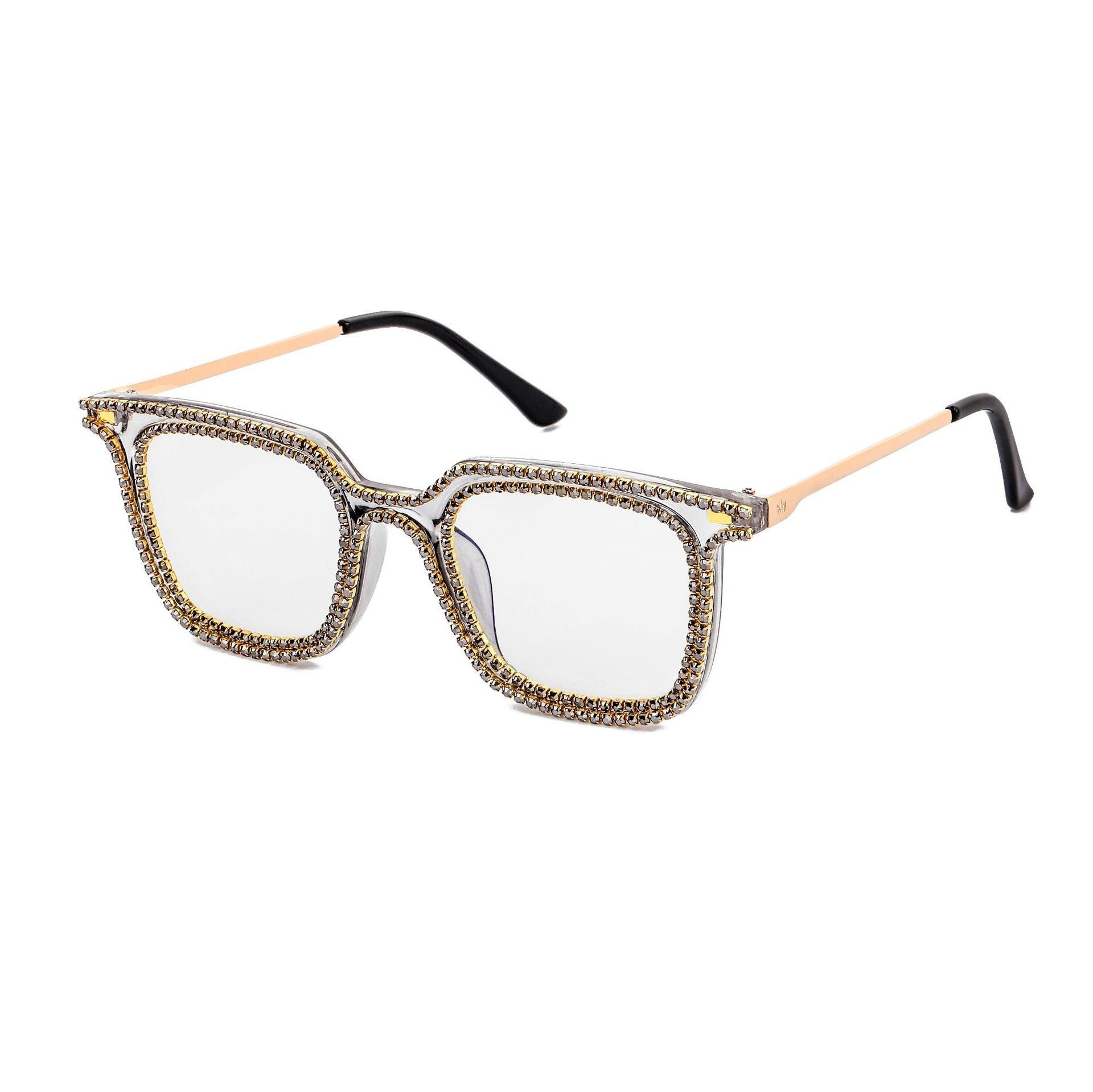 Quadratischer Punkt Bohrer Sonnenbrille Leopard Muster Rahmen Diamant Mode Sonnenbrille