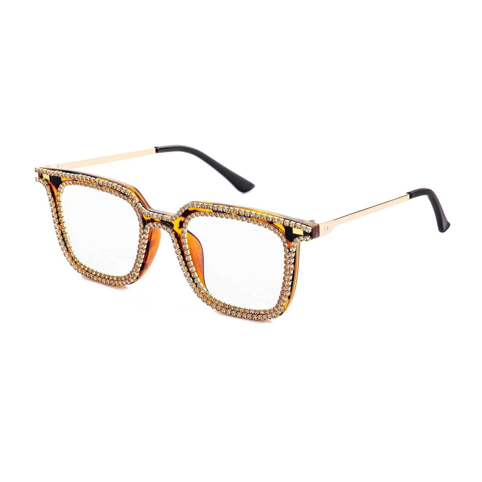 Quadratischer Punkt Bohrer Sonnenbrille Leopard Muster Rahmen Diamant Mode Sonnenbrille