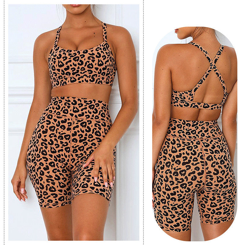 Leopard Print Yoga Strumpfhosen Sportswear kurze Schönheit zurück Sport-BH Frauen Anzug