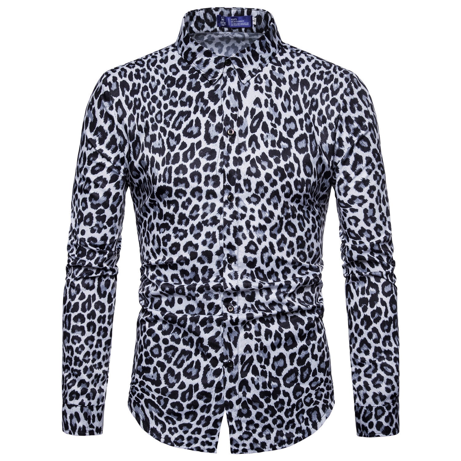 Herren Leopard Print Hemd Mode Digital bedruckt Herren Langarmhemd
