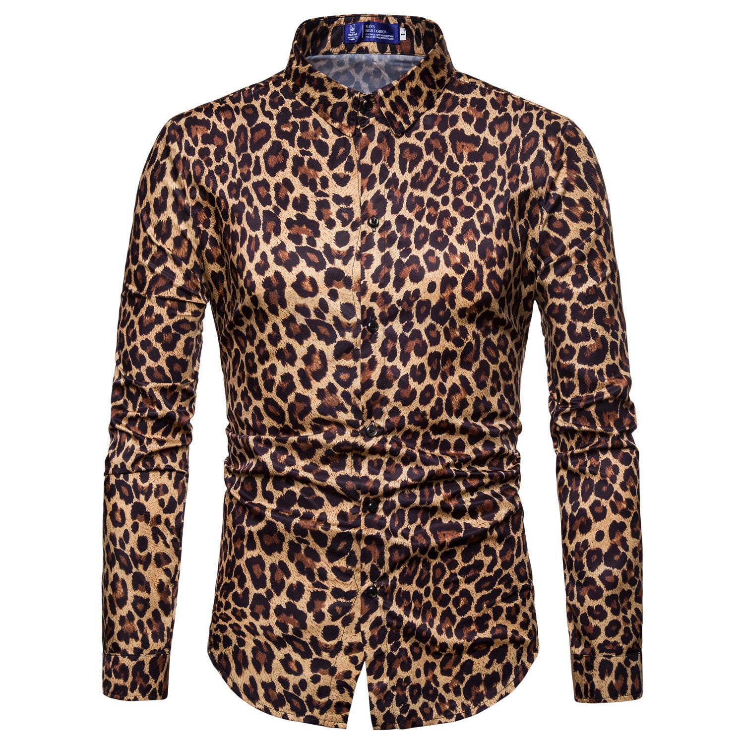 Herren Leopard Print Hemd Mode Digital bedruckt Herren Langarmhemd