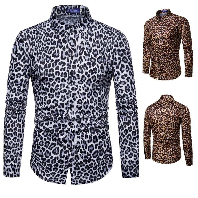 Herren Leopard Print Hemd Mode Digital bedruckt Herren Langarmhemd