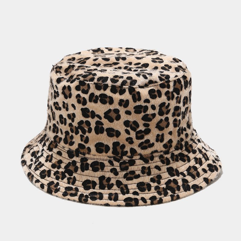 Leopard Doppelseitige Fischerhut Weibliche Wolle Schale Hut Herbst und Winter im Freien Sonnenhut