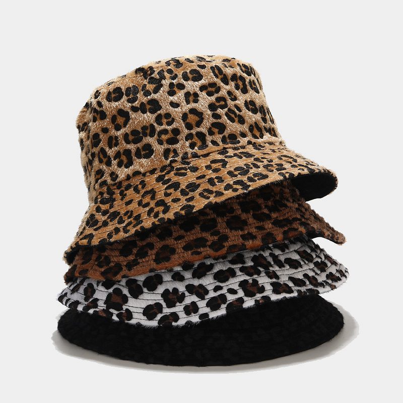 Leopard Doppelseitige Fischerhut Weibliche Wolle Schale Hut Herbst und Winter im Freien Sonnenhut