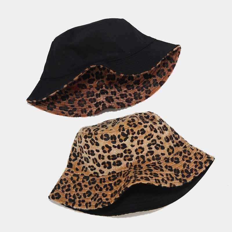 Leopard Doppelseitige Fischerhut Weibliche Wolle Schale Hut Herbst und Winter im Freien Sonnenhut