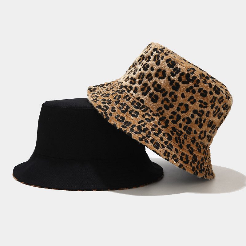 Leopard Doppelseitige Fischerhut Weibliche Wolle Schale Hut Herbst und Winter im Freien Sonnenhut