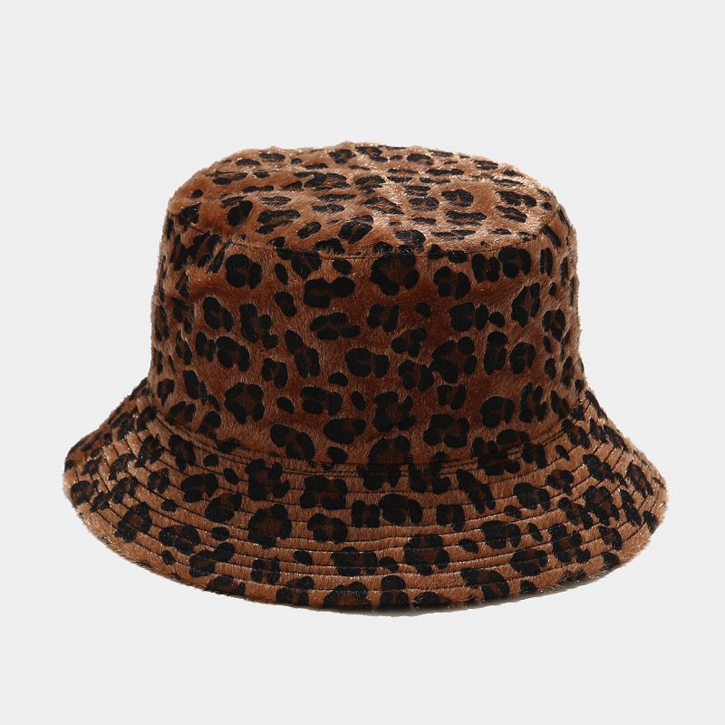 Leopard Doppelseitige Fischerhut Weibliche Wolle Schale Hut Herbst und Winter im Freien Sonnenhut