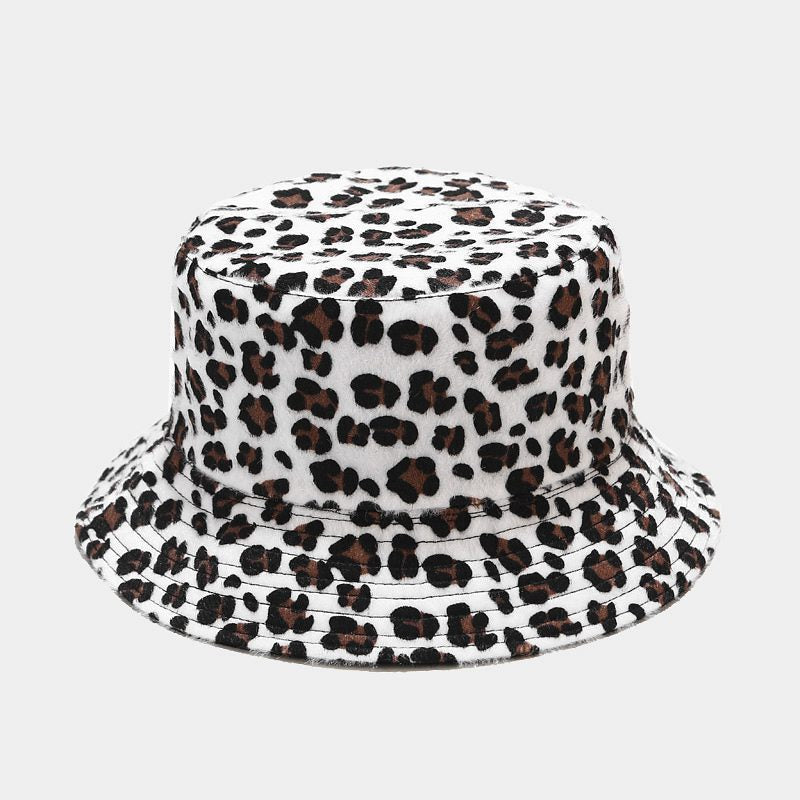 Leopard Doppelseitige Fischerhut Weibliche Wolle Schale Hut Herbst und Winter im Freien Sonnenhut