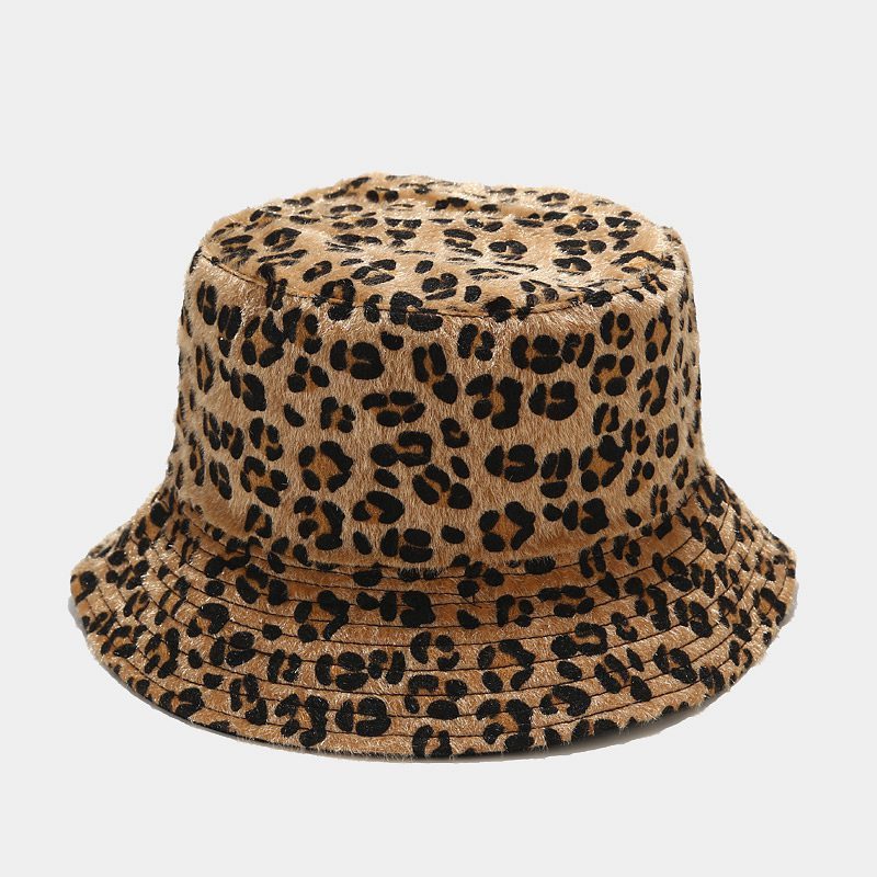 Leopard Doppelseitige Fischerhut Weibliche Wolle Schale Hut Herbst und Winter im Freien Sonnenhut
