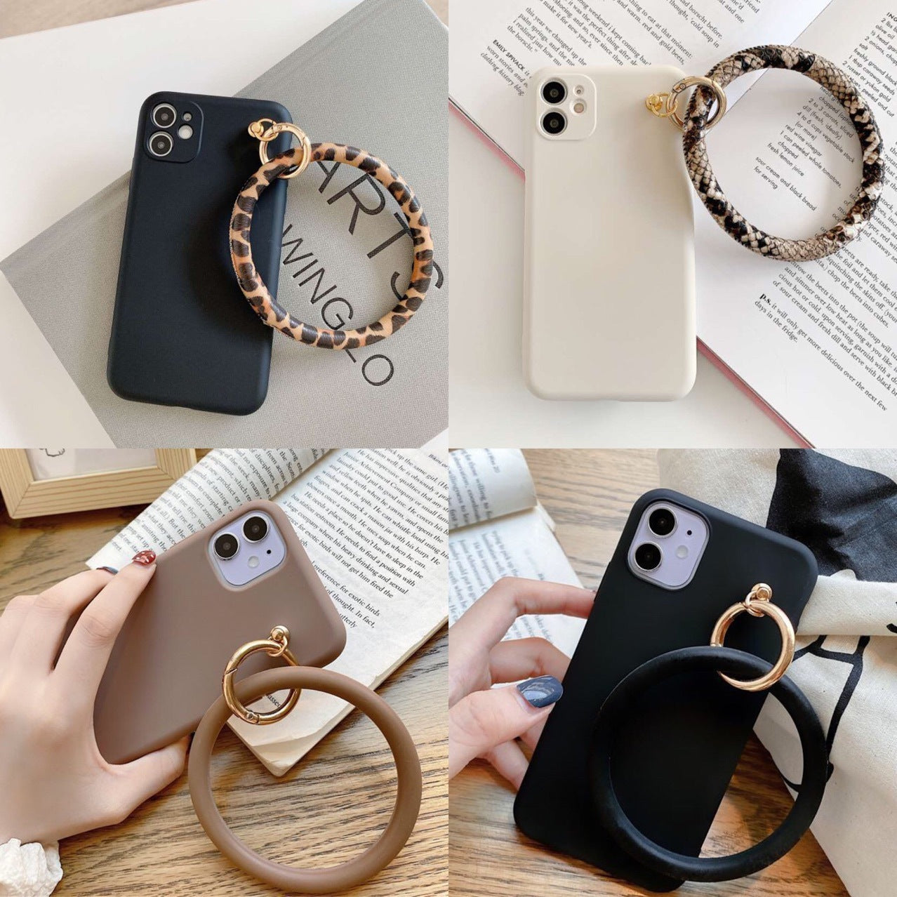 Kompatibel mit Apple, Mode Leopard Print Ring Anhänger Telefon Fall