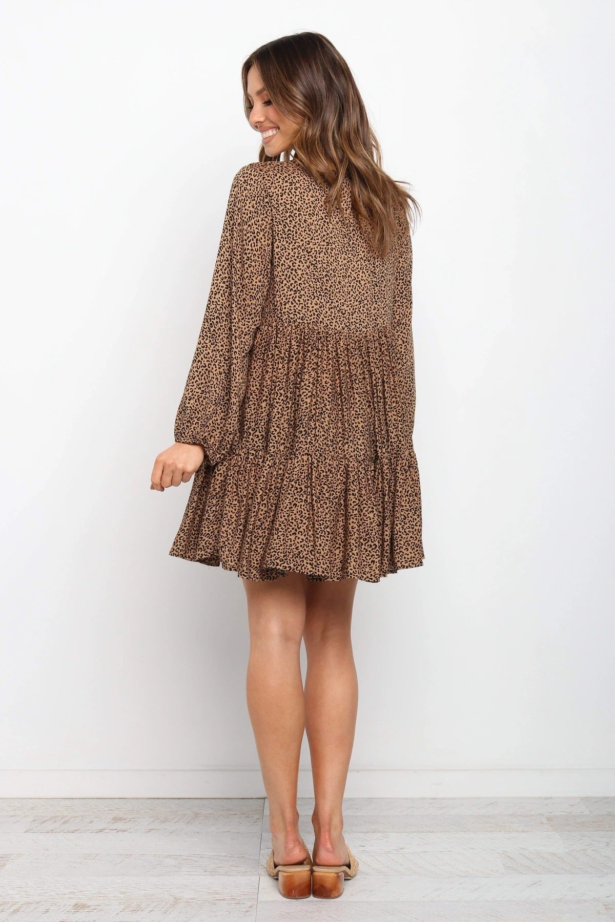 Leopard Print Long Sleeve Loose Dress
