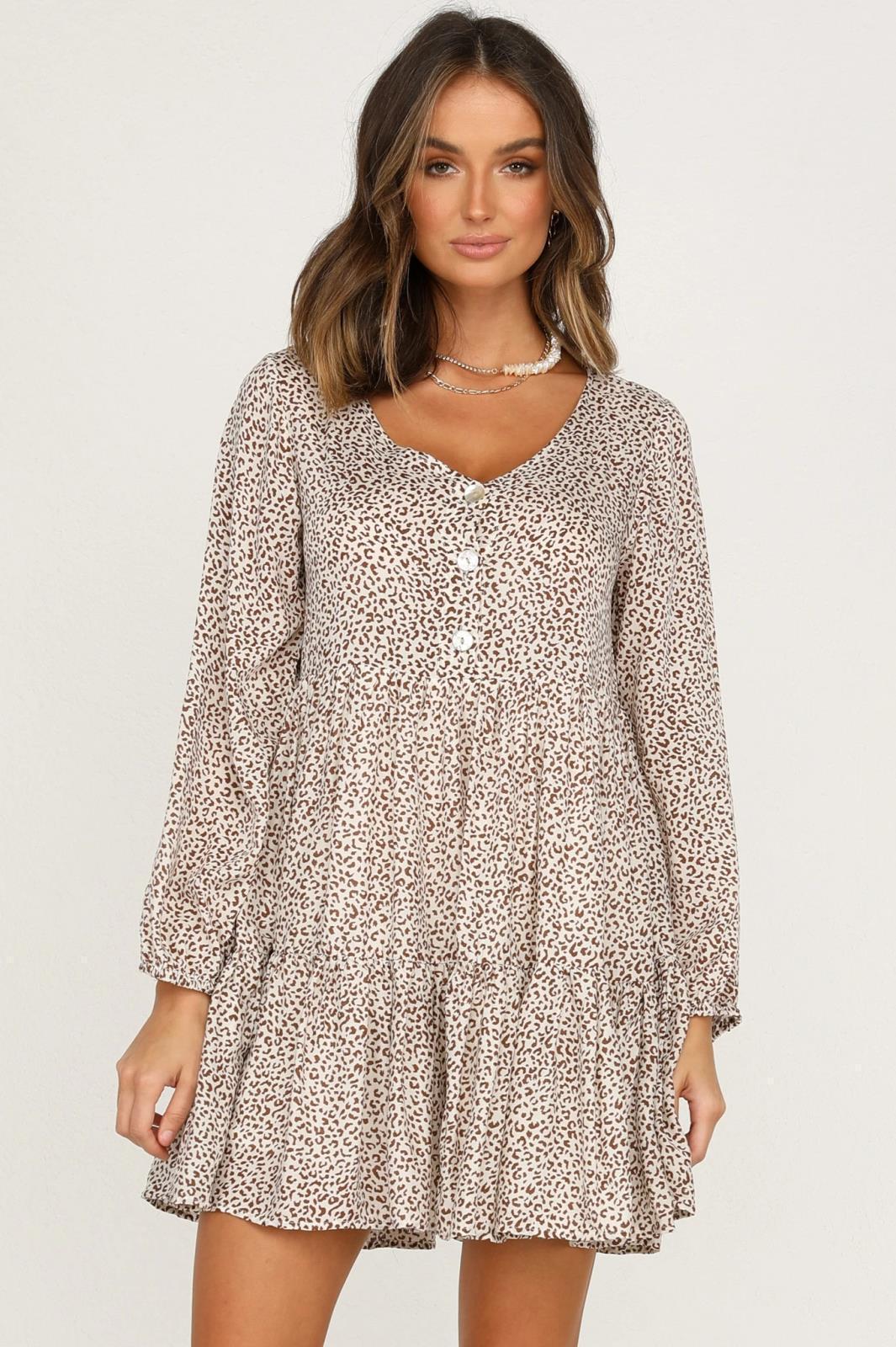Leopard Print Long Sleeve Loose Dress