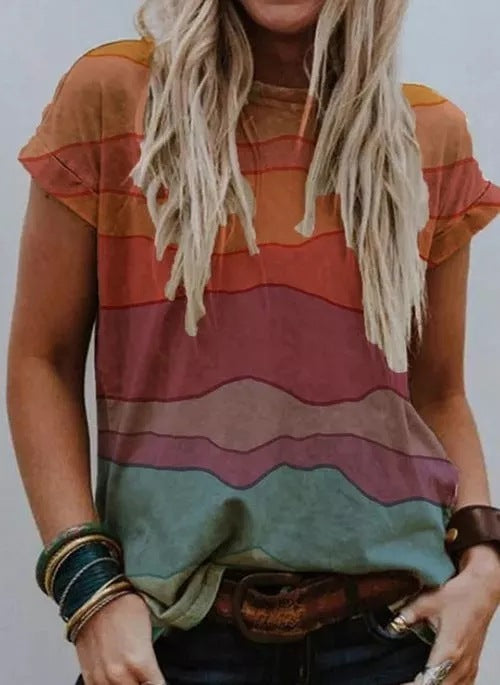 Printed Casual Loose Top Short Sleeve T-shirt Ukraine flag colors