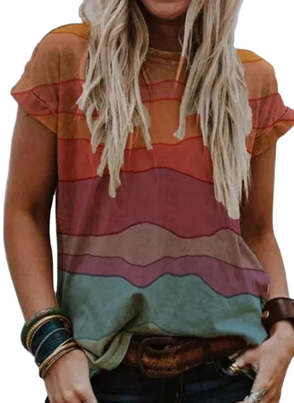Printed Casual Loose Top Short Sleeve T-shirt Ukraine flag colors