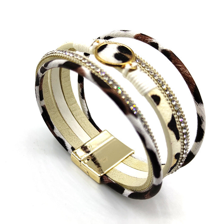 Tiermuster Magnetschnalle Leder Damenarmband Leopard Print Armband