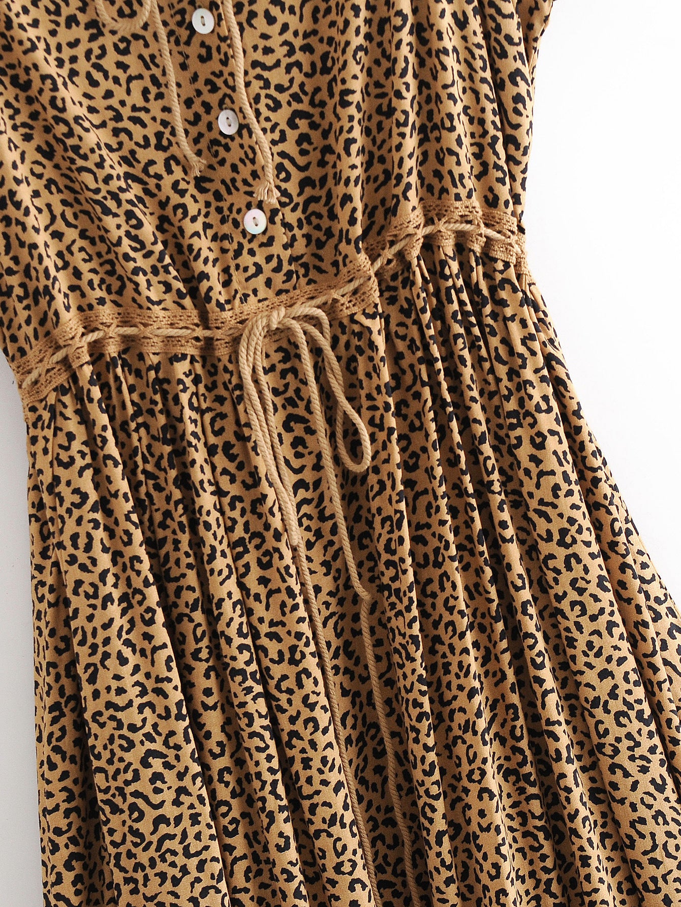 Leopardenmuster-Trägerkleid mit Spitzenbesatz