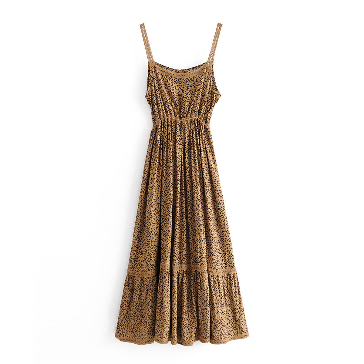 Leopardenmuster-Trägerkleid mit Spitzenbesatz