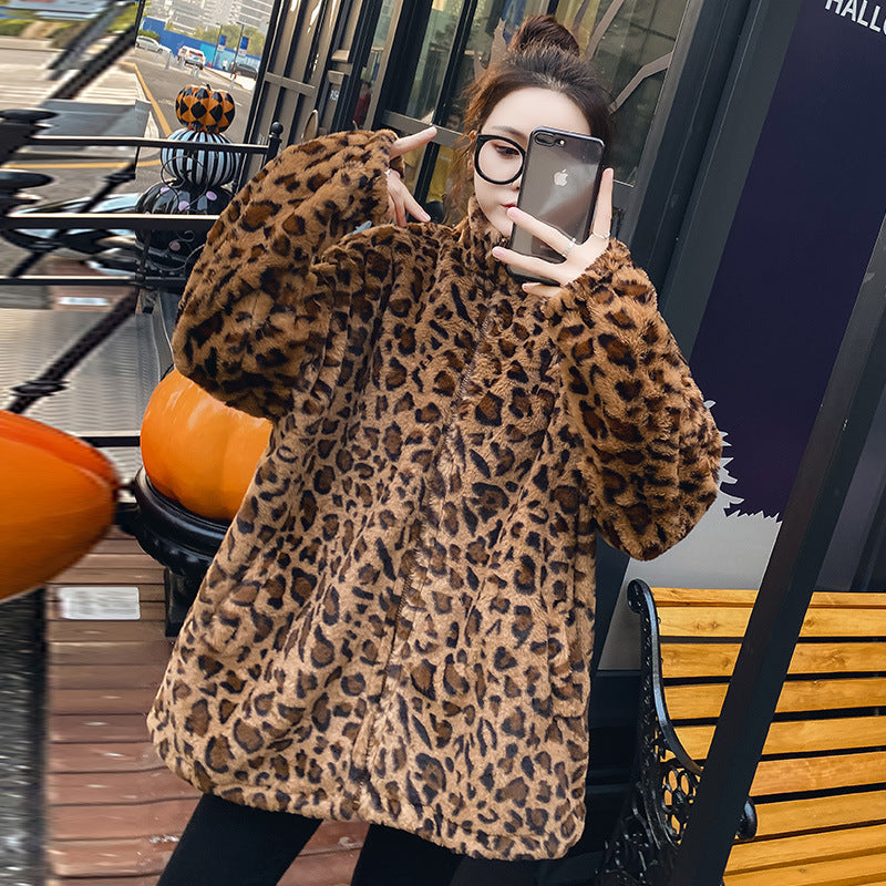 Coat Autumn And Winter Loose Lamb Wool Sweater Thick And Velvet Wild Leopard Print Cardigan Top