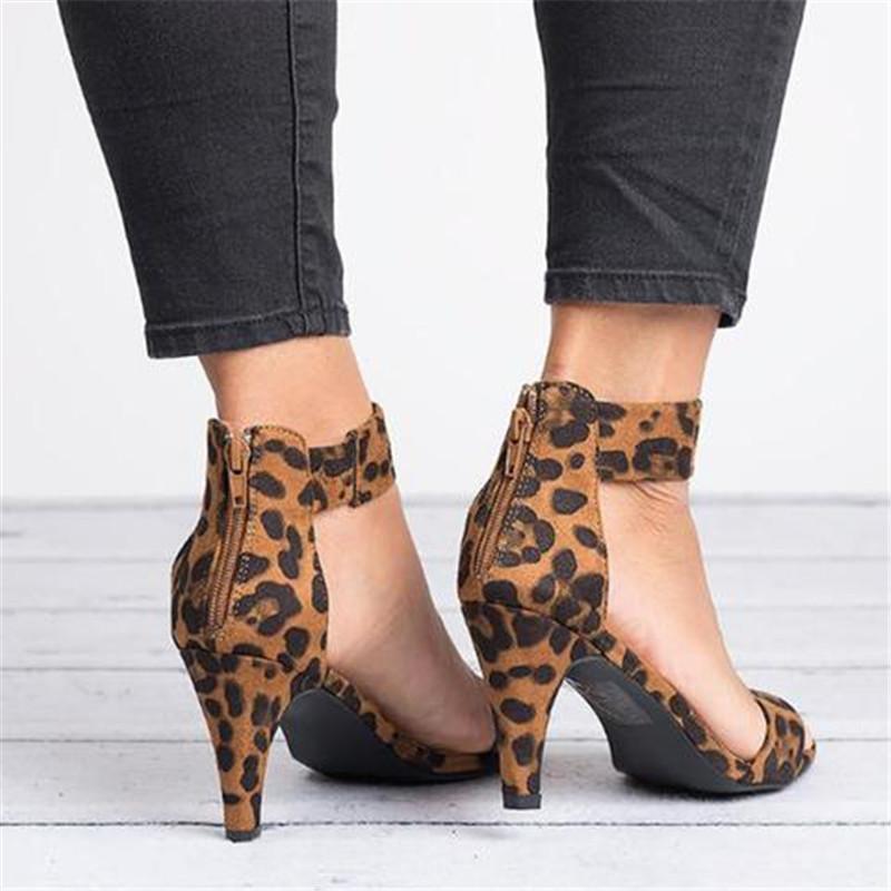 Sandalen Europäisch Und Amerikanisch Große Größe Frauen Schuhe Leopard Print Stiletto Frauen Sandalen