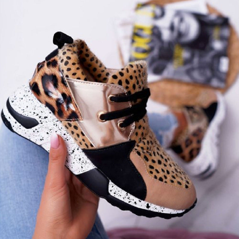 Turnschuhe Farbe Matching Erhöhte flachen Boden High-Top-Leopard Print Trend Einzelne Schuhe